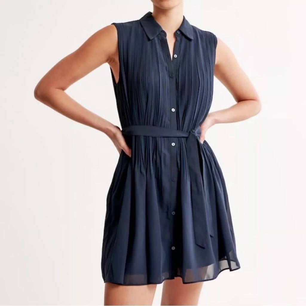 Joie Women's Blue Collared Sleeveless Button Up Knee Length Waist Tie Dress Sz L